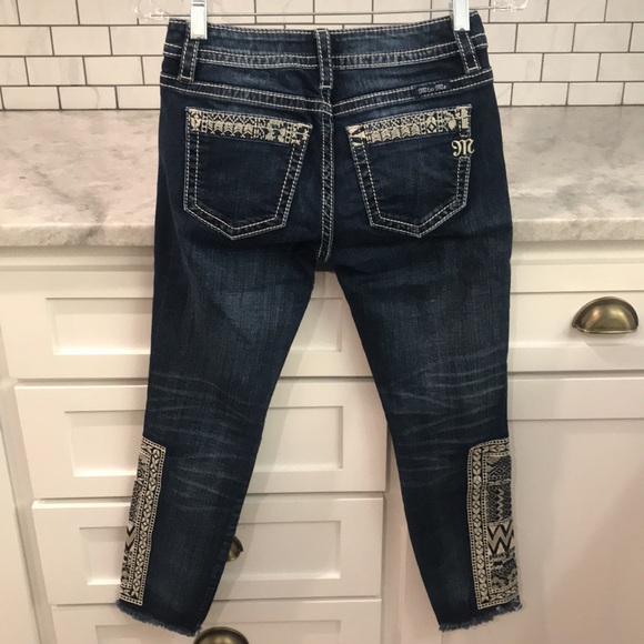Miss Me Jeans Womens 26 Blue Embroidered Born to Be Boho Ankle Skinny Western - Picture 2 of 12